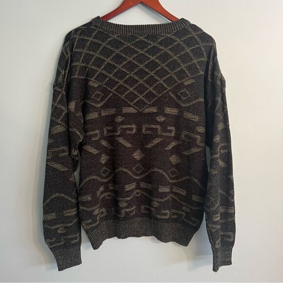 Vintage 90’s Men's Black/Grey Sweater Sz Large 100% ACRYLIC/vegan leather - Picture 10 of 12